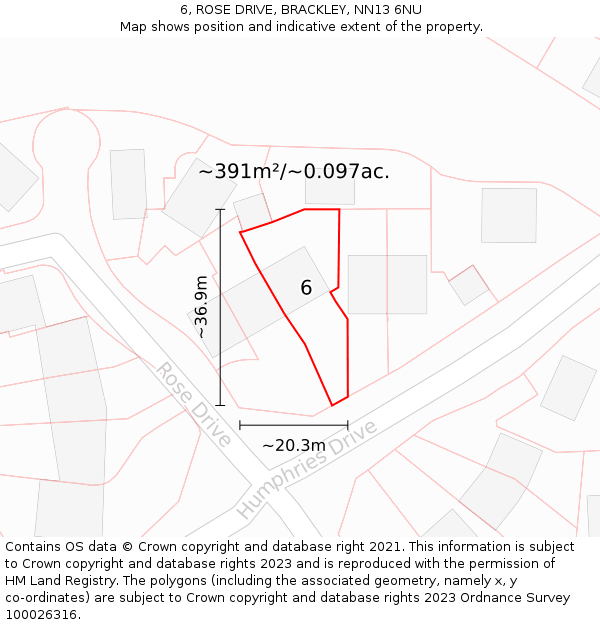 6, ROSE DRIVE, BRACKLEY, NN13 6NU: Plot and title map