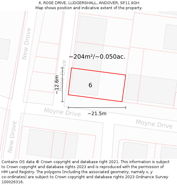 6, ROSE DRIVE, LUDGERSHALL, ANDOVER, SP11 9GH: Plot and title map