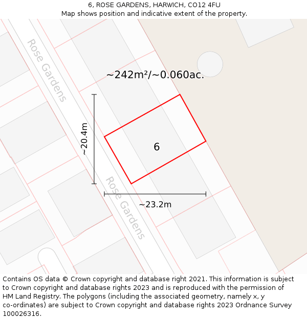 6, ROSE GARDENS, HARWICH, CO12 4FU: Plot and title map