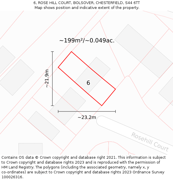 6, ROSE HILL COURT, BOLSOVER, CHESTERFIELD, S44 6TT: Plot and title map