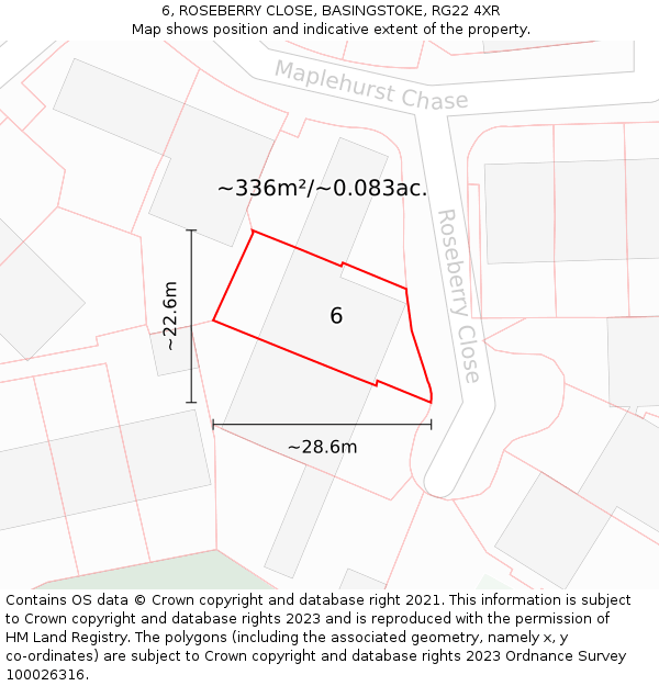 6, ROSEBERRY CLOSE, BASINGSTOKE, RG22 4XR: Plot and title map