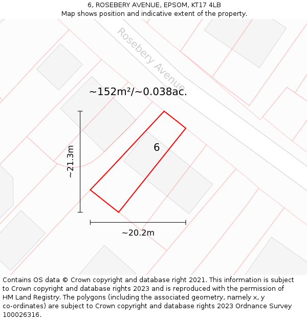 6, ROSEBERY AVENUE, EPSOM, KT17 4LB: Plot and title map