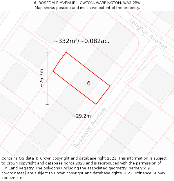 6, ROSEDALE AVENUE, LOWTON, WARRINGTON, WA3 2RW: Plot and title map