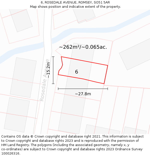 6, ROSEDALE AVENUE, ROMSEY, SO51 5AR: Plot and title map