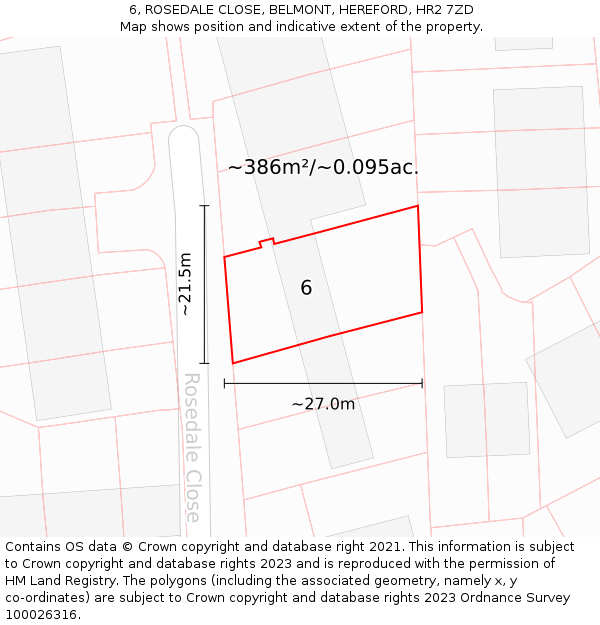 6, ROSEDALE CLOSE, BELMONT, HEREFORD, HR2 7ZD: Plot and title map