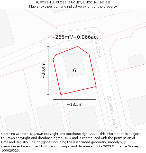 6, ROSEHILL CLOSE, SAXILBY, LINCOLN, LN1 2JB: Plot and title map