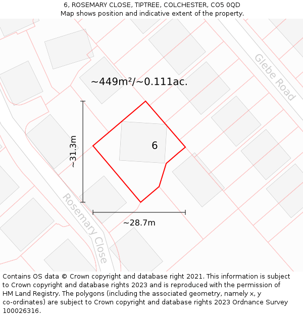 6, ROSEMARY CLOSE, TIPTREE, COLCHESTER, CO5 0QD: Plot and title map