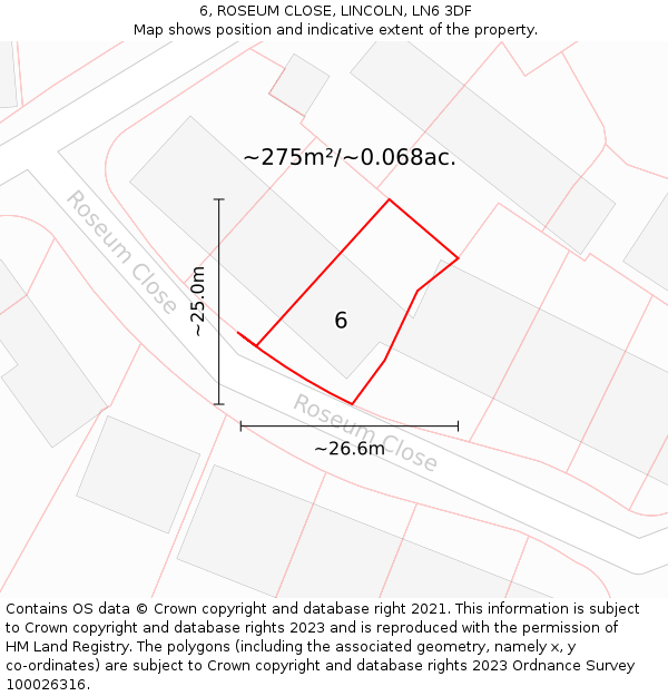 6, ROSEUM CLOSE, LINCOLN, LN6 3DF: Plot and title map