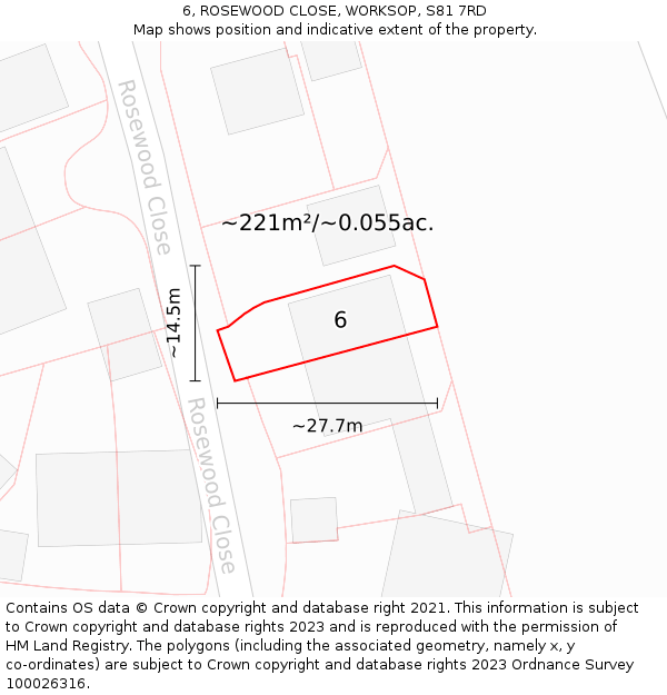 6, ROSEWOOD CLOSE, WORKSOP, S81 7RD: Plot and title map
