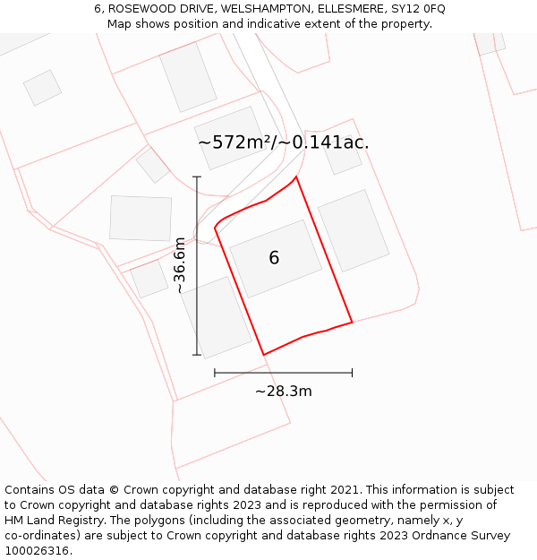 6, ROSEWOOD DRIVE, WELSHAMPTON, ELLESMERE, SY12 0FQ: Plot and title map