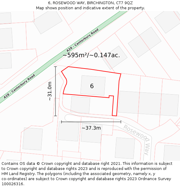 6, ROSEWOOD WAY, BIRCHINGTON, CT7 9QZ: Plot and title map