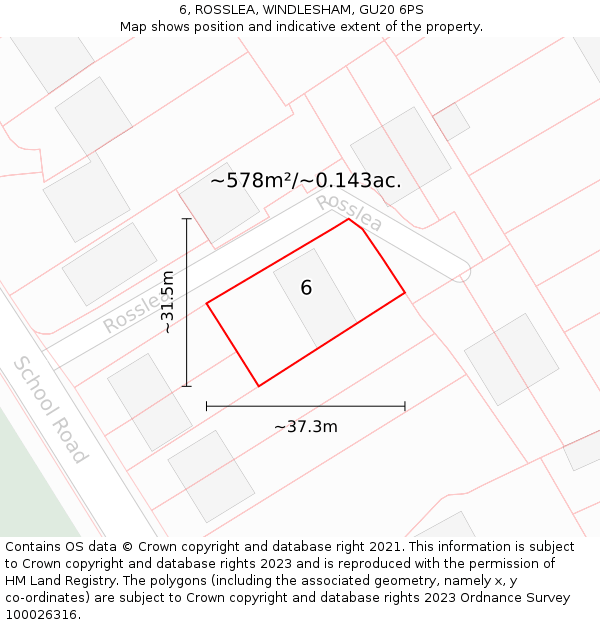 6, ROSSLEA, WINDLESHAM, GU20 6PS: Plot and title map