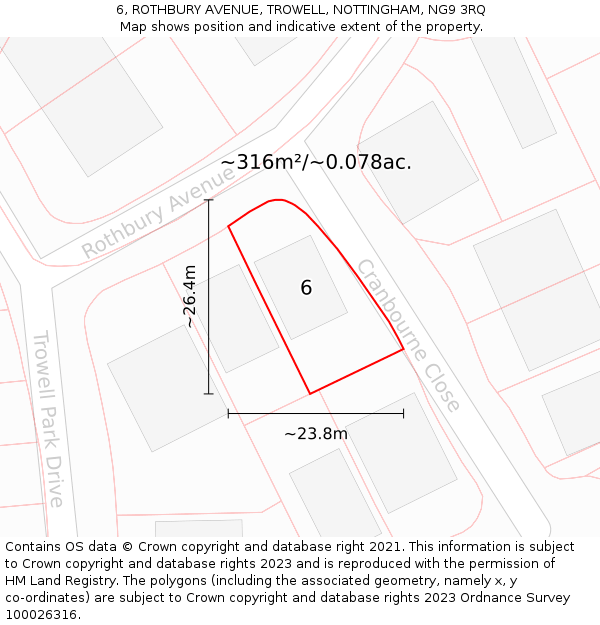 6, ROTHBURY AVENUE, TROWELL, NOTTINGHAM, NG9 3RQ: Plot and title map