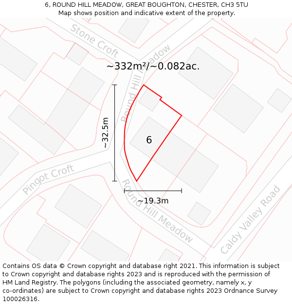 6, ROUND HILL MEADOW, GREAT BOUGHTON, CHESTER, CH3 5TU: Plot and title map