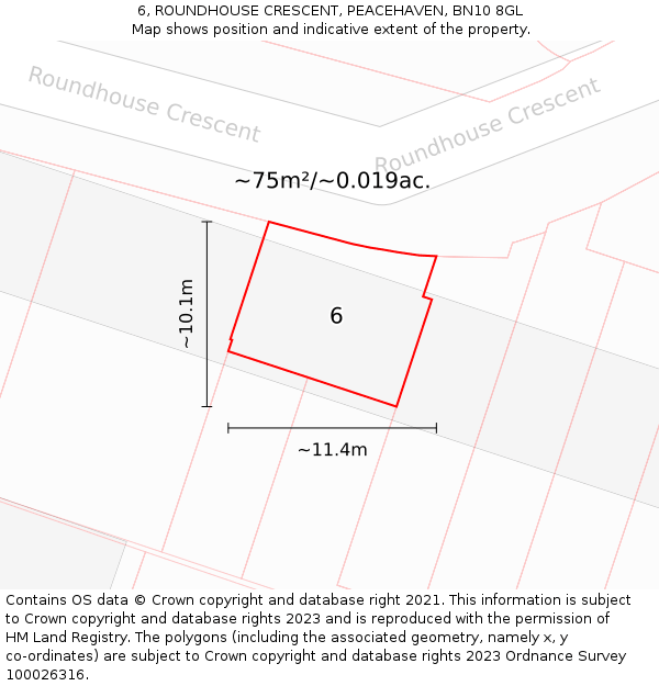 6, ROUNDHOUSE CRESCENT, PEACEHAVEN, BN10 8GL: Plot and title map