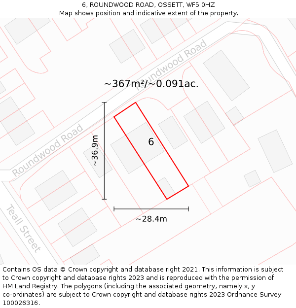 6, ROUNDWOOD ROAD, OSSETT, WF5 0HZ: Plot and title map