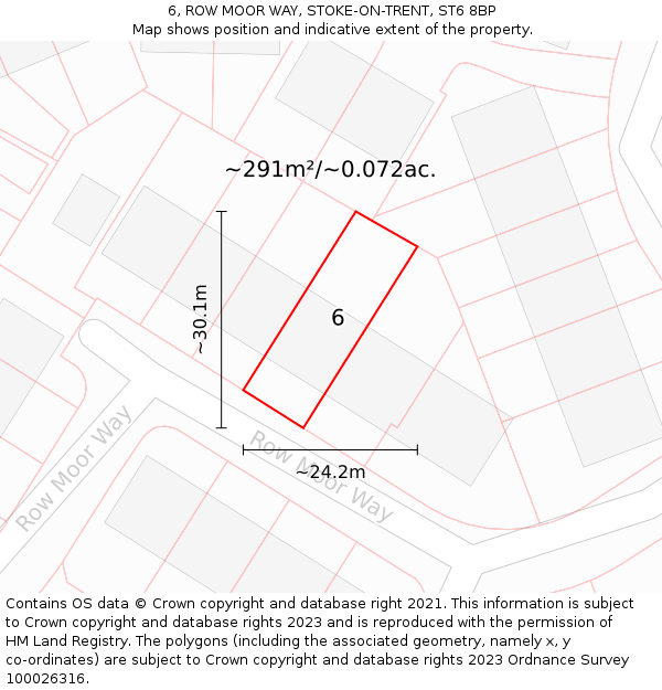 6, ROW MOOR WAY, STOKE-ON-TRENT, ST6 8BP: Plot and title map