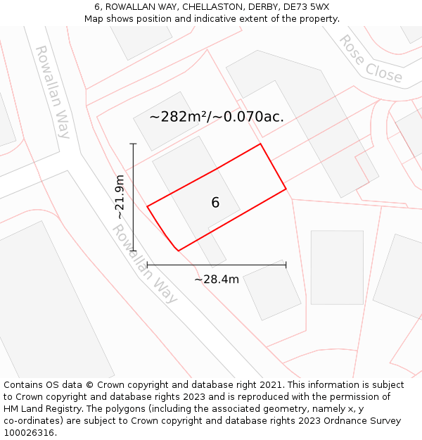 6, ROWALLAN WAY, CHELLASTON, DERBY, DE73 5WX: Plot and title map