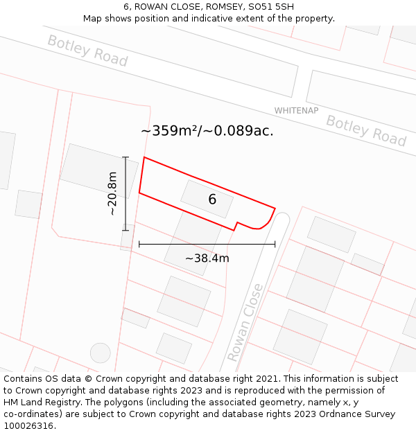 6, ROWAN CLOSE, ROMSEY, SO51 5SH: Plot and title map