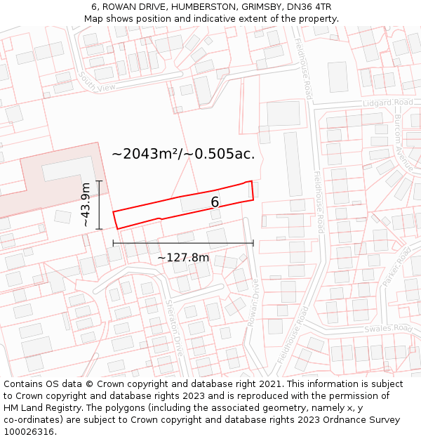 6, ROWAN DRIVE, HUMBERSTON, GRIMSBY, DN36 4TR: Plot and title map