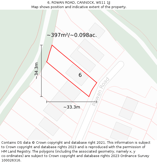 6, ROWAN ROAD, CANNOCK, WS11 1JJ: Plot and title map