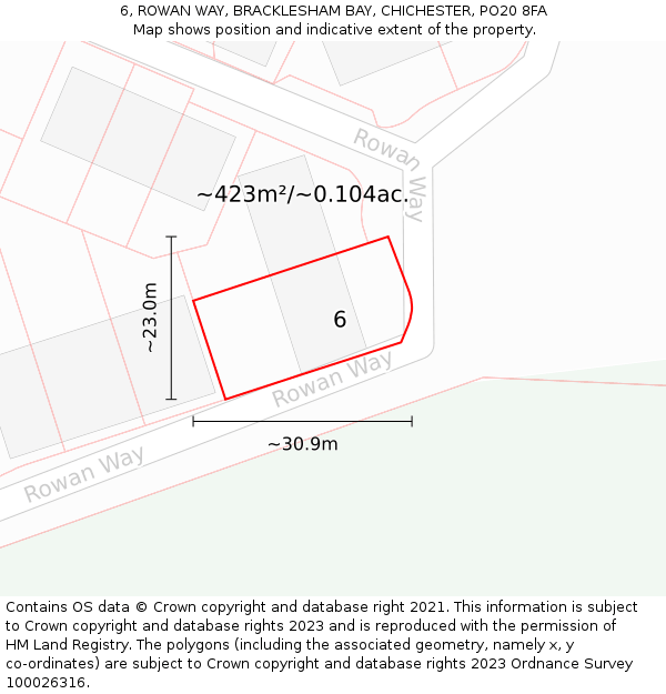 6, ROWAN WAY, BRACKLESHAM BAY, CHICHESTER, PO20 8FA: Plot and title map