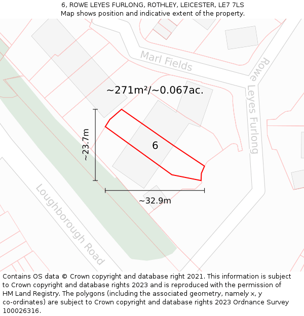 6, ROWE LEYES FURLONG, ROTHLEY, LEICESTER, LE7 7LS: Plot and title map