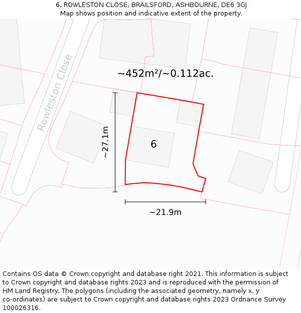 6, ROWLESTON CLOSE, BRAILSFORD, ASHBOURNE, DE6 3GJ: Plot and title map