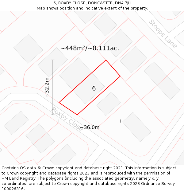 6, ROXBY CLOSE, DONCASTER, DN4 7JH: Plot and title map