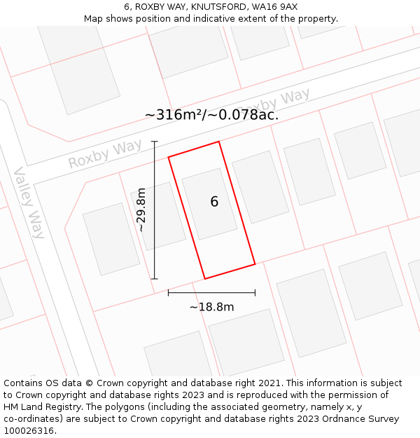 6, ROXBY WAY, KNUTSFORD, WA16 9AX: Plot and title map