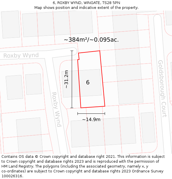 6, ROXBY WYND, WINGATE, TS28 5PN: Plot and title map