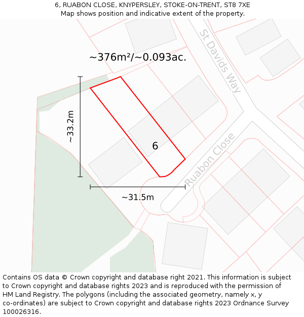 6, RUABON CLOSE, KNYPERSLEY, STOKE-ON-TRENT, ST8 7XE: Plot and title map