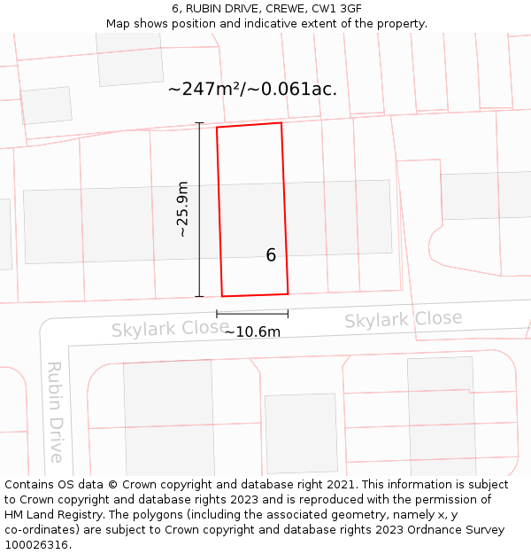 6, RUBIN DRIVE, CREWE, CW1 3GF: Plot and title map