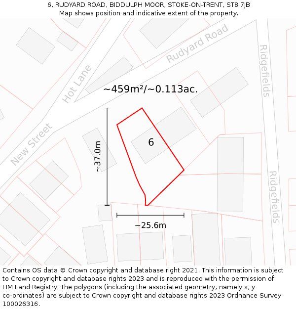 6, RUDYARD ROAD, BIDDULPH MOOR, STOKE-ON-TRENT, ST8 7JB: Plot and title map