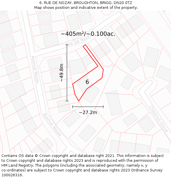 6, RUE DE NOZAY, BROUGHTON, BRIGG, DN20 0TZ: Plot and title map