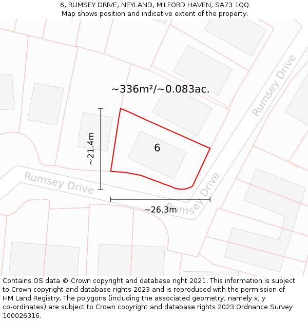 6, RUMSEY DRIVE, NEYLAND, MILFORD HAVEN, SA73 1QQ: Plot and title map