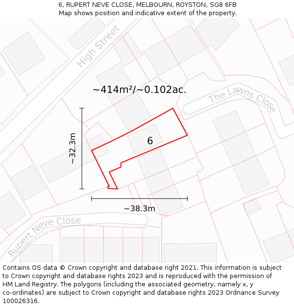 6, RUPERT NEVE CLOSE, MELBOURN, ROYSTON, SG8 6FB: Plot and title map