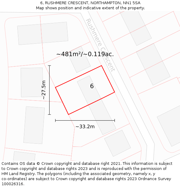 6, RUSHMERE CRESCENT, NORTHAMPTON, NN1 5SA: Plot and title map