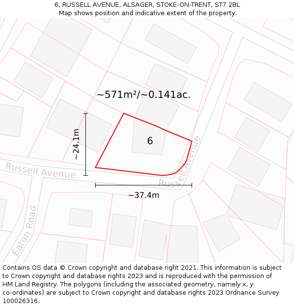 6, RUSSELL AVENUE, ALSAGER, STOKE-ON-TRENT, ST7 2BL: Plot and title map