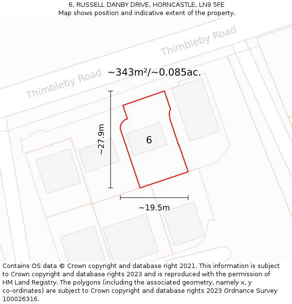 6, RUSSELL DANBY DRIVE, HORNCASTLE, LN9 5FE: Plot and title map