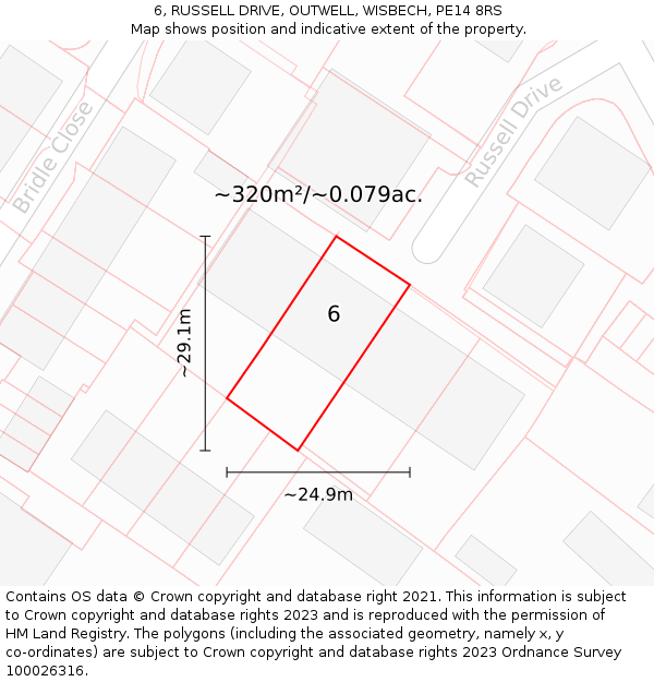 6, RUSSELL DRIVE, OUTWELL, WISBECH, PE14 8RS: Plot and title map