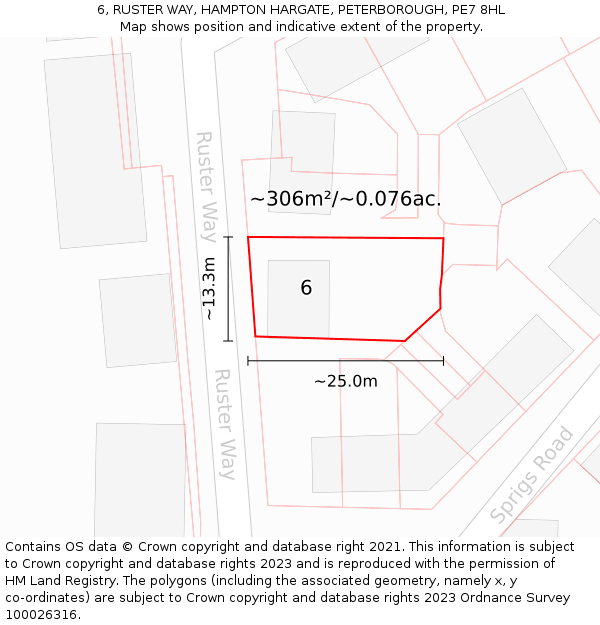 6, RUSTER WAY, HAMPTON HARGATE, PETERBOROUGH, PE7 8HL: Plot and title map