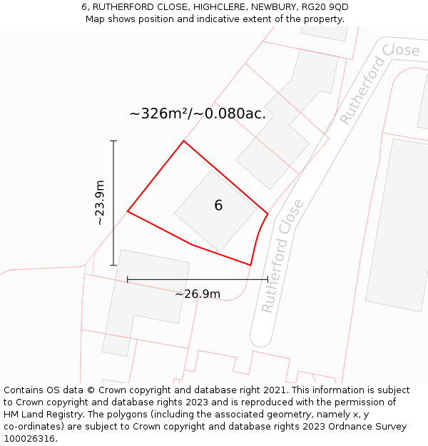 6, RUTHERFORD CLOSE, HIGHCLERE, NEWBURY, RG20 9QD: Plot and title map