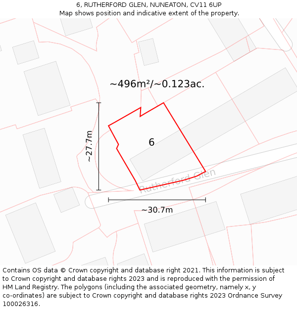 6, RUTHERFORD GLEN, NUNEATON, CV11 6UP: Plot and title map