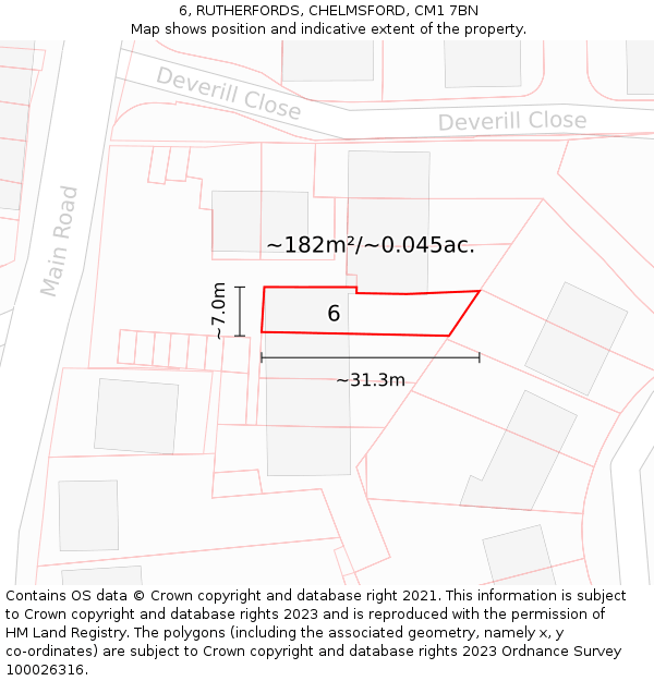 6, RUTHERFORDS, CHELMSFORD, CM1 7BN: Plot and title map