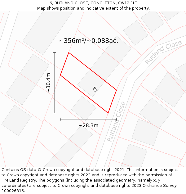 6, RUTLAND CLOSE, CONGLETON, CW12 1LT: Plot and title map