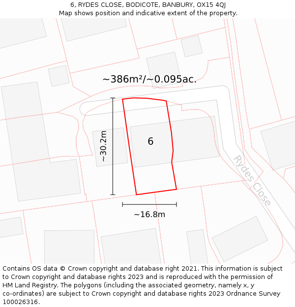 6, RYDES CLOSE, BODICOTE, BANBURY, OX15 4QJ: Plot and title map