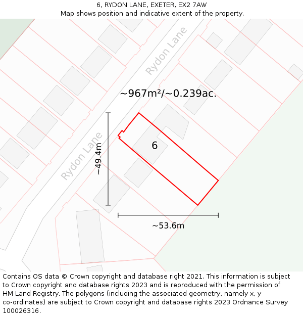 6, RYDON LANE, EXETER, EX2 7AW: Plot and title map