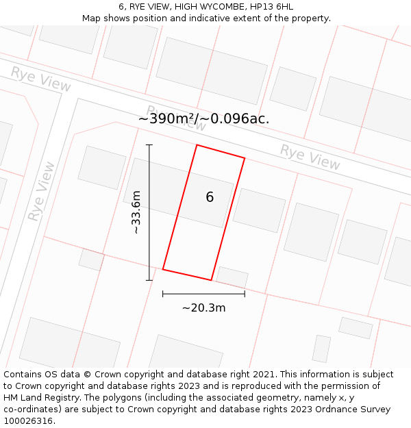 6, RYE VIEW, HIGH WYCOMBE, HP13 6HL: Plot and title map