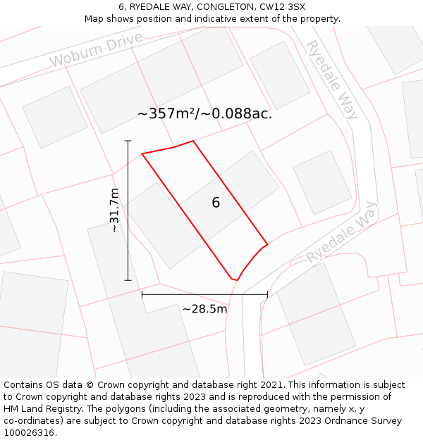 6, RYEDALE WAY, CONGLETON, CW12 3SX: Plot and title map